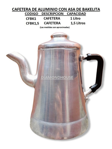 Cafetera Vintage De Aluminio Con Asa De Bakelita 1,5 Litros
