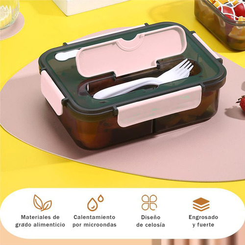 Fiambrera 3 Compartimentos 1500ml Con Cubiertos Sellada