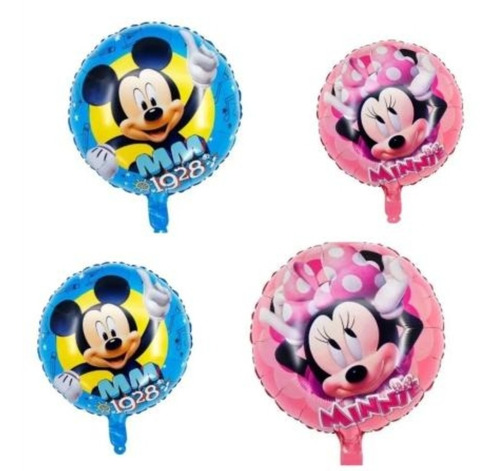 Pack 50 Unid Globo Metal Minnie Y Mickey 45 Cm Con Varilla.