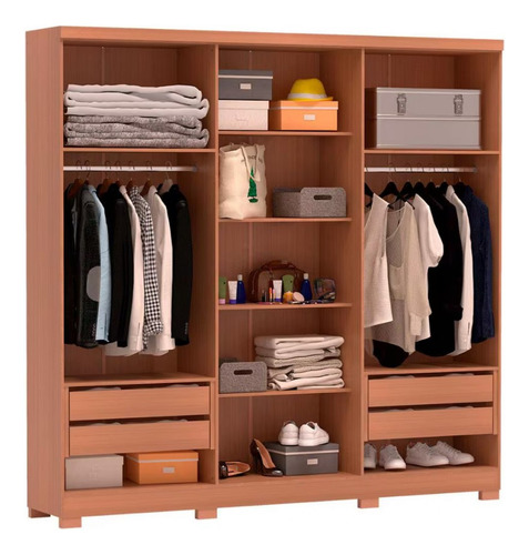 Guarda Roupa Casal Bartira Napoli Up 6 Portas 4 Gavetas Cor Avelã/Cappuccino