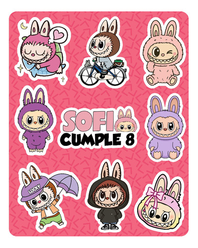 25 Planchas Stickers Personalizados Souvenir Cumple Labubu