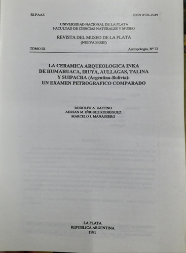 2322. La Cerámica Arqueológica Inka De Humahuaca, Iruya, Etc