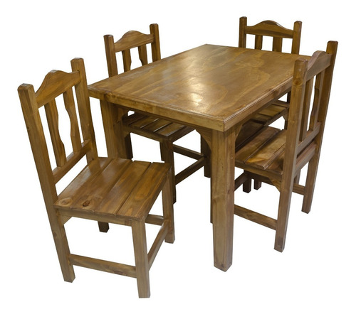 Juego De Comedor Madera Maciza Mesa Y 4 Sillas Lustradas 