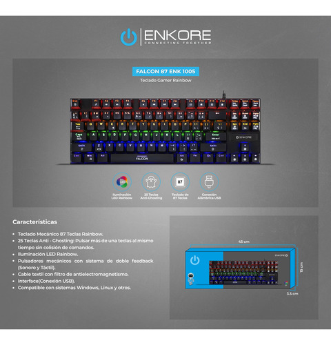 Teclado Gamer Mecánico Falcon Switch Blue Led Rainbow