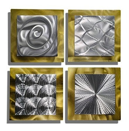 Gold & Silver Metal Wall Art  conjunto De 4 panel Hogar Mod