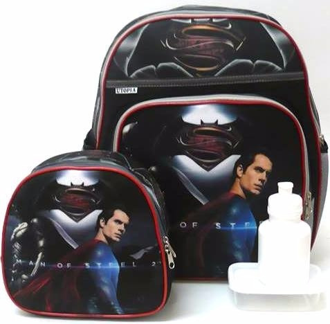 Mochila Batman E Superman Costas Tam Grande + Lancheira F4