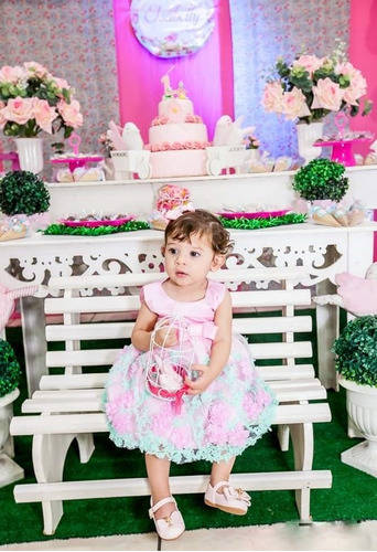Imagem 2 de 10 de Vestido Festa Infantil Bebê Jardim Encantado Luxo Batizado