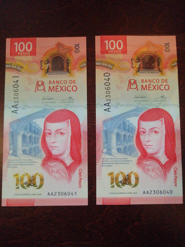 2 Billetes De 100 Pesos Serie Aa Sor Juana 2020 Mexicanos   