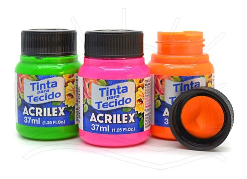 Kit 3 Tinta Fluorescente Para Tecido 37ml Acrilex