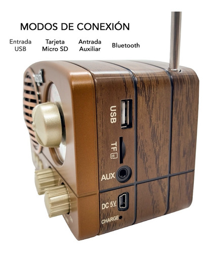 Imagen 4 de 10 de Radio Parlante Portátil Bluetooth Vintage Batería Usb Retro