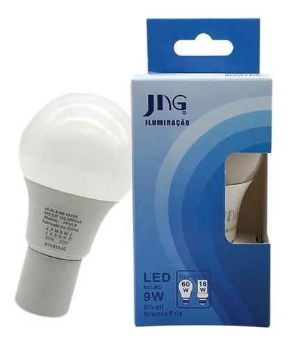 Kit 5 Lâmpadas Led Bulbo 9w Branca Fria 6500k Bivolt E27 Jng Cor da luz Branco-frio 110V/220V