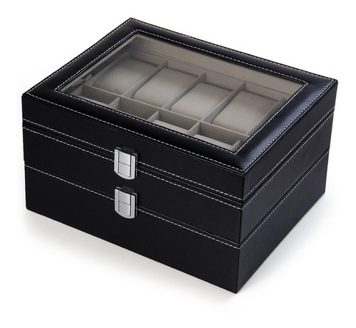 Caja Relojes 20 Rejillas Cuero Sintetico Organizador Joyas