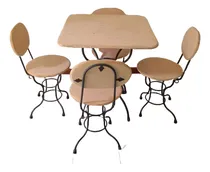 Comprar Mesa Cuadrada Con 4 Sillas, En Hierro Forjado Y Madera
