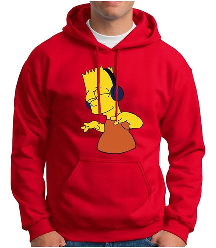 Buzo Buso Saco Hoodies Rojo Bart Simpson Escuchando Música