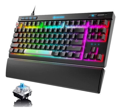 Teclado Mecánico 80% Rgb Switch Blue Soporte De Muñeca