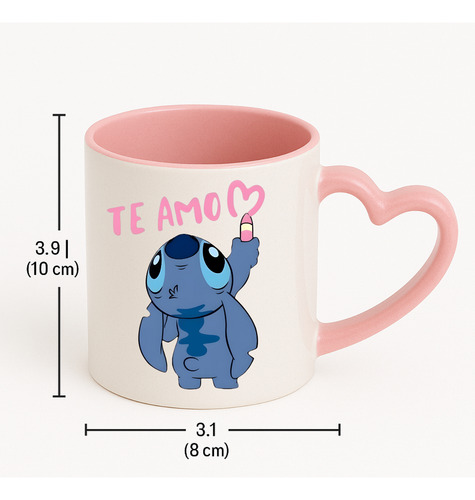 Taza Asa De Corazón Stitch Disney Te Amo 320 Ml Para Café Rosa