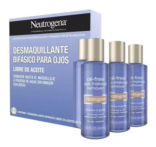 Desmaquillante Para Ojos Libre De Aceite, Neutrogena, 3 Pzas