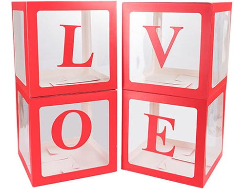 Cubo Rojo Letras Love  4 Unidades  Decoración Eventos 