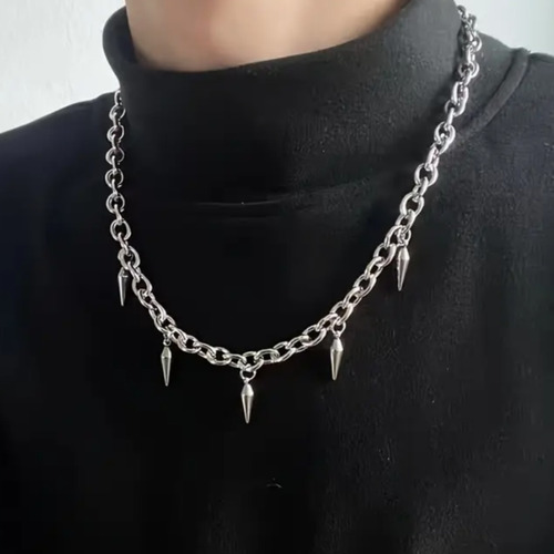 Cadena De Picos Para Hombre Dije Punk Aesthetic Cool De Moda Plateado
