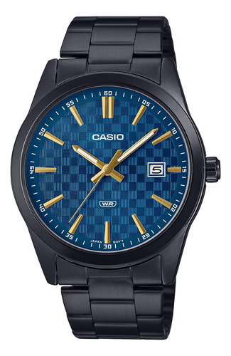 Reloj Casio De Hombre Mtp-vd03b-2a Negro-azul Analogo Acero 