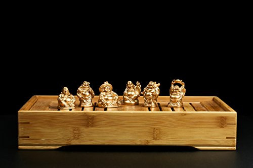 Juego 6 Figuras Estatua Buda Sonriente Resina Dorada 5 Cm
