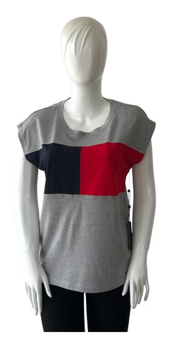 Polo Tommy Hilfiger Talla Small Color Plomo Con Azul Y Rojo