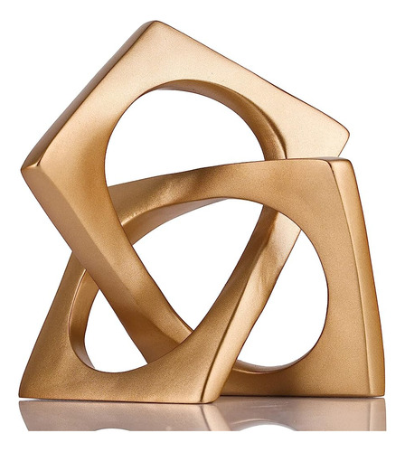 Cubo Geométrico Moderno Escultura Nudo De Oro Estatua Decora