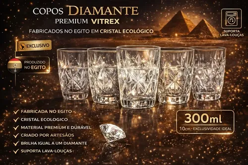 Jogo 6 Copos Diamond Vidro 300ml
