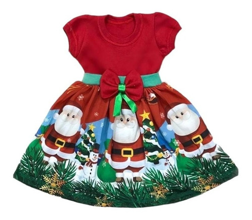 Vestido Natal Infantil Papai Noel Vermelho Fab1