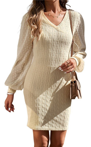 Vestido Casual Mujer Con Cuello En V Suelto Transparente