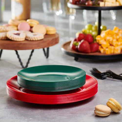 Juego De Platos Descartables Plasticpro 16 Rojos Y 16 Verdes
