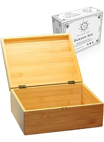  Woiworco Pequeña caja de madera de bambú con tapa con bisagras,  6.7 x 5.1 x 3.1 pulgadas, caja de madera natural para manualidades, arte y  pasatiempos de bricolaje, caja decorativa y