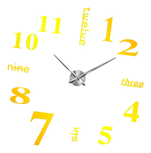 Reloj De Pared 3d Con Números De Espejo Etiquetas Dorado