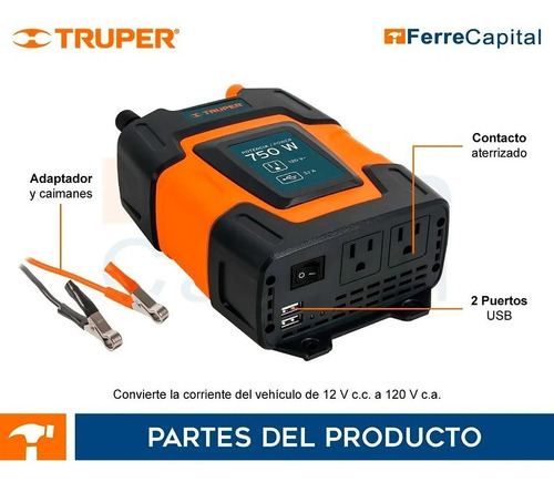 Imagen 3 de 3 de Inversor Convertidor De Corriente 750w 12v A 110-120v Truper
