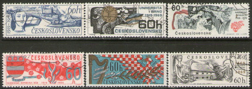 Checoslovaquia Serie X 6 Sellos Usados Aniversarios Año 1969
