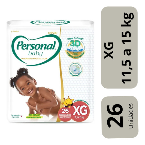Fralda Descartável Premium Protection Xg 26 Un Personal Baby Extra Grande (xg) Sem Gênero