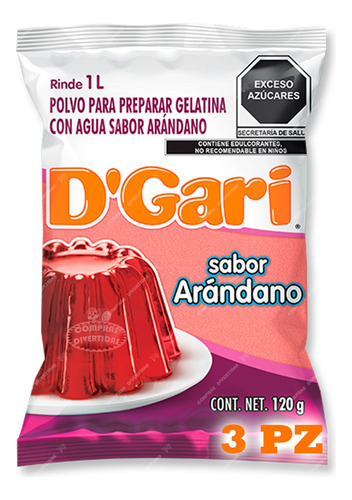 3 Gelatinas En Polvo D-gari Agua Sabor Arándano 120g