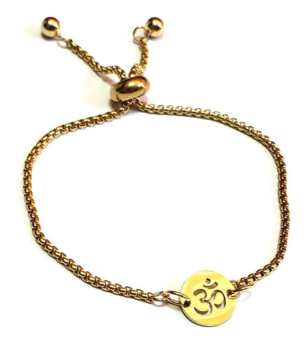 Pulsera De Acero Ajustable Con Símbolo Om Dorado