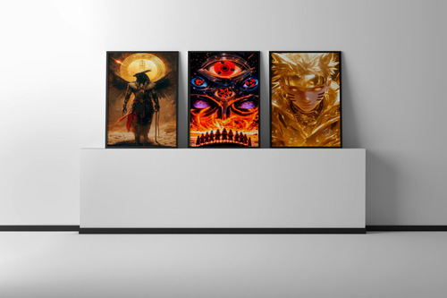Kit 3 Quadros Decorativos Naruto Moderno Wallpaper Sala Hd Laranja