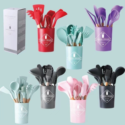 Kit Utensilios Cocina Silicona Cuchara Portavasos 12 Pzas