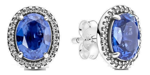 Aretes Pandora Halo Azul Brillantes Cristal Plata Original