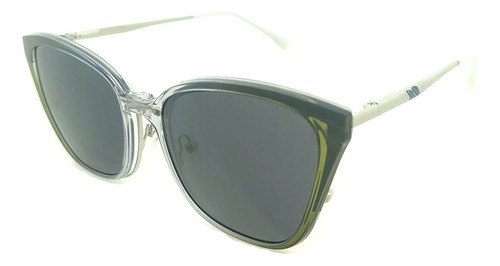 Anteojos Clip On Lentes 2256 Polarizado Uv Receta Metal Flex Plateado-celeste