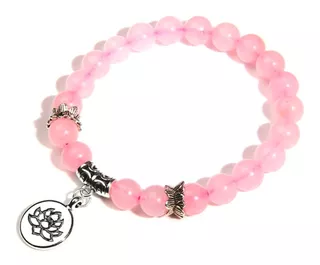 Pulsera Cuarzo Rosa Dije Flor De Loto Yoga Mandala Chakras