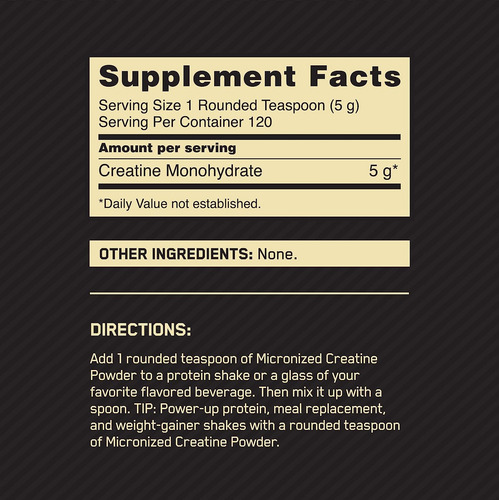Suplemento Optimum Nutrition Micronized Creatine 300g X60 Un