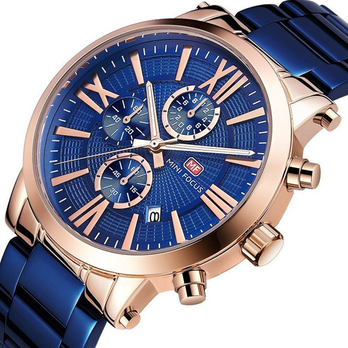 Reloj de calendario luminoso Mini Focus para hombres de negocios, color de fondo azul rosa