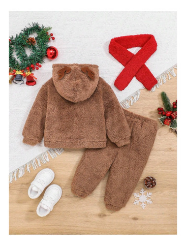 Bebé Niño Capucha Teddy Con Bordado De Dibujos Animados