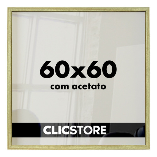 Moldura 60x60 Com Acetato Alvará Certificados Arte Fundo Mdf Cor Carvalho