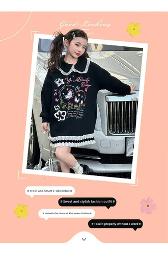 Sudadera Con Cuello De Muñeca Y Borde Floral Para Niña