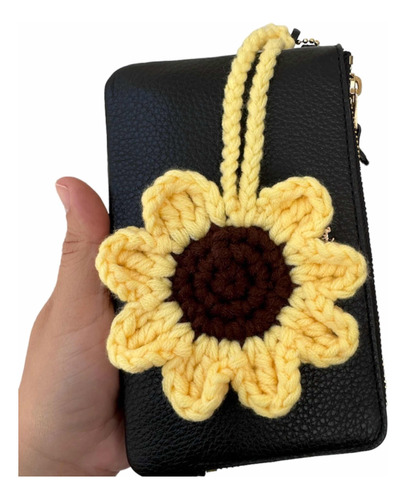 Llavero Colgante Flor Girasol A Crochet