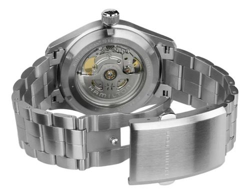 Reloj Hamilton Khaki Field H70455140 Unisex Correa Plateado Bisel Plateado Fondo Azul